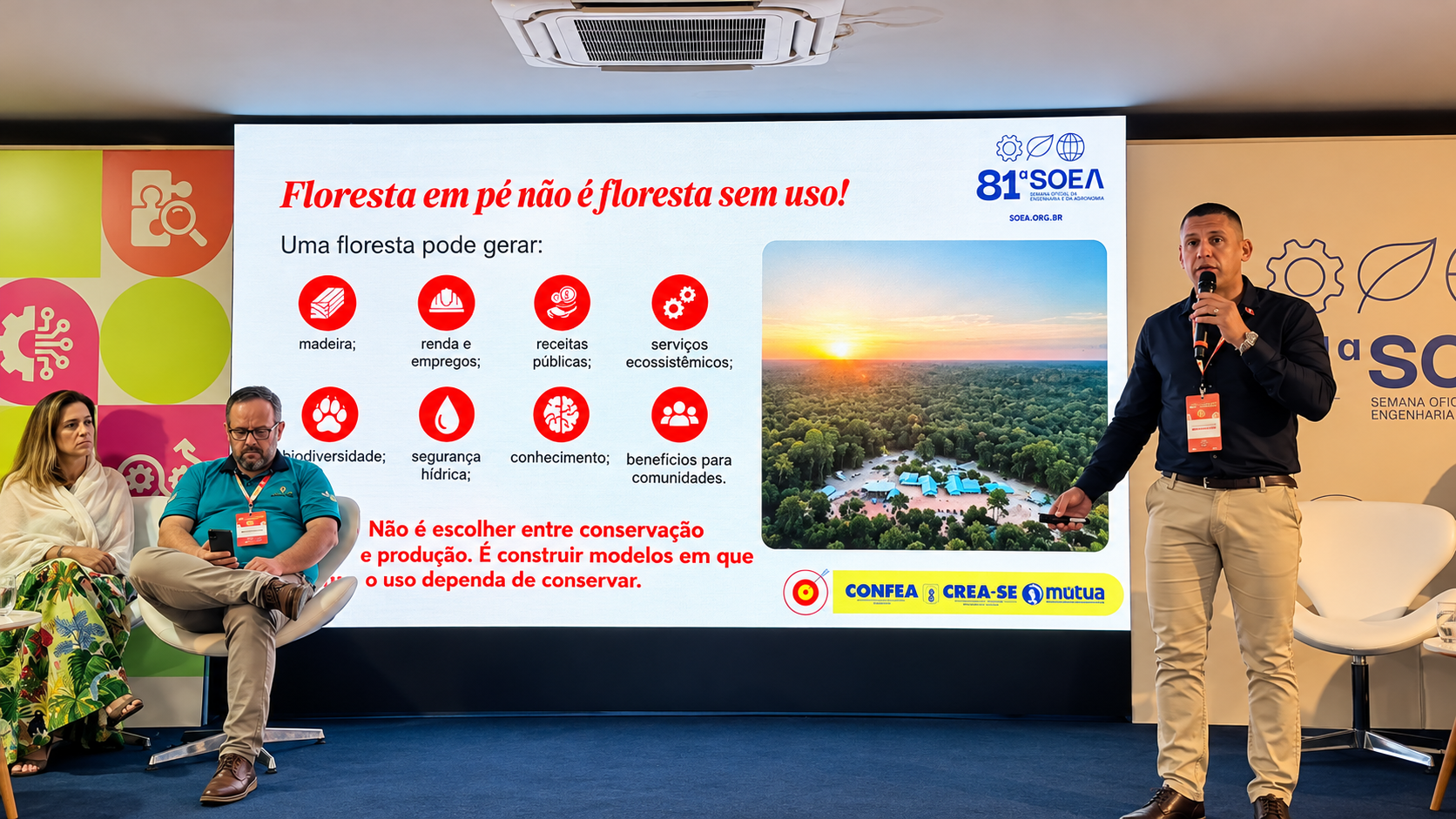 Mauro da Silva Caldas: Diretor t&eacute;cnico de concess&otilde;es florestais, destacou o papel do manejo sustent&aacute;vel na conserva&ccedil;&atilde;o da Amaz&ocirc;nia e no desenvolvimento econ&ocirc;mico.